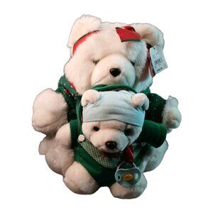 2002 Mrs Santa Bear and Baby Boy White Teddy Bear With Tags Pacifier Christmas